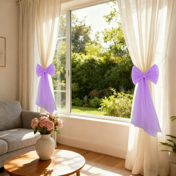 Wooowa Tulle Bow Curtain Tiebacks - Decorative Window Treatments, Soft Holders for Home Curtains & Drapes