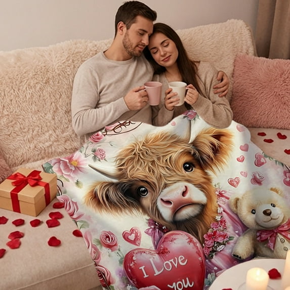 Wooowa Valentine's Day Flannel Blanket - 27.6"x39.4" Soft Cozy Throw for Sofa Bed Chair Home Decor & Romantic Holiday Accents