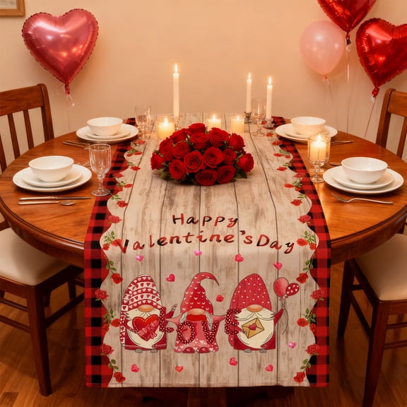 Wooowa Valentine's Day Heart Table Runner - Red Rose Print Table Decor 13"x70.9" for Dining Room Romantic Holiday Ambiance
