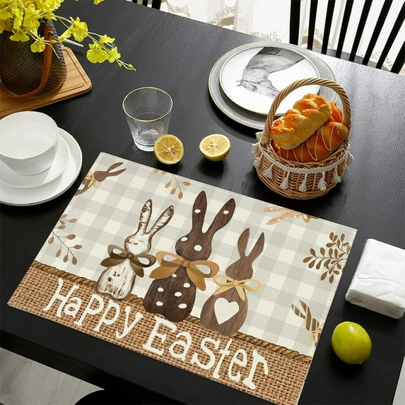 Wooowa Vintage Easter Bunny Chick Placemats, Happy Easter Spring Table Mats, Festive Dining Decor for Kitchen & Holiday Parties