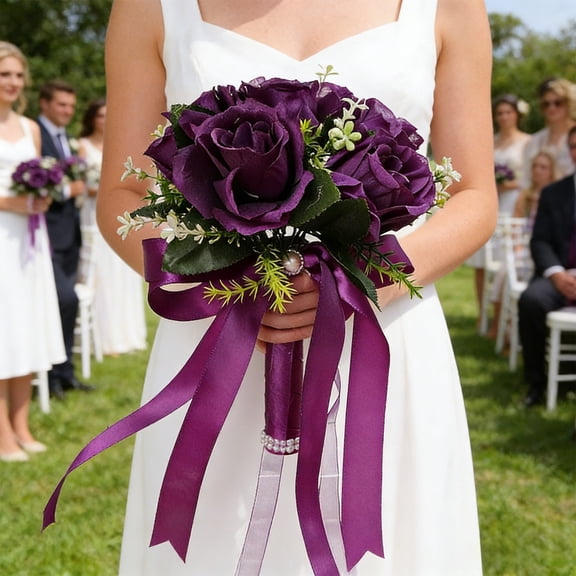 Wooowa Wedding Exclusive Artificial Rose Bouquet Handheld Floral Prop for Ceremony Photo Shooting and Bridal Holding