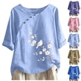 thumbnail image 1 of Wooowa Women Summer Tops Short Sleeve Button Casual Tee Shirt Round Neck Floral Blouses Clothes, 1 of 7