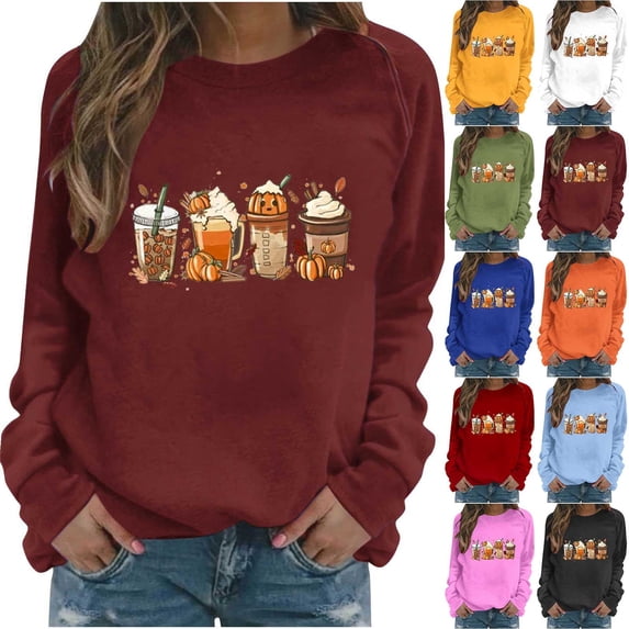 Wooowa Women's Funny Halloween Pumpkin Face Sweatshirt Slouchy Witch Shirt Long Sleeve Pullover Tops