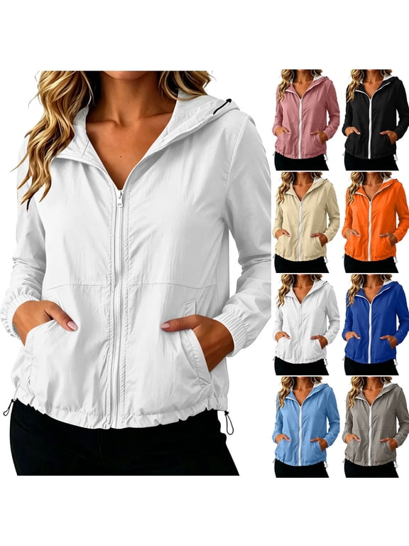 Women's Light Weight Zip Up Sun Hoodie Light Summer Jacket for Women with Pocket for Fishing Hiking