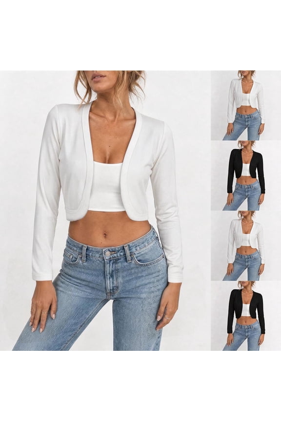 Women's Summer Cardigan Long Sleeve Knit Shrugs Trendy Open Front Cropped Cardigan for Women