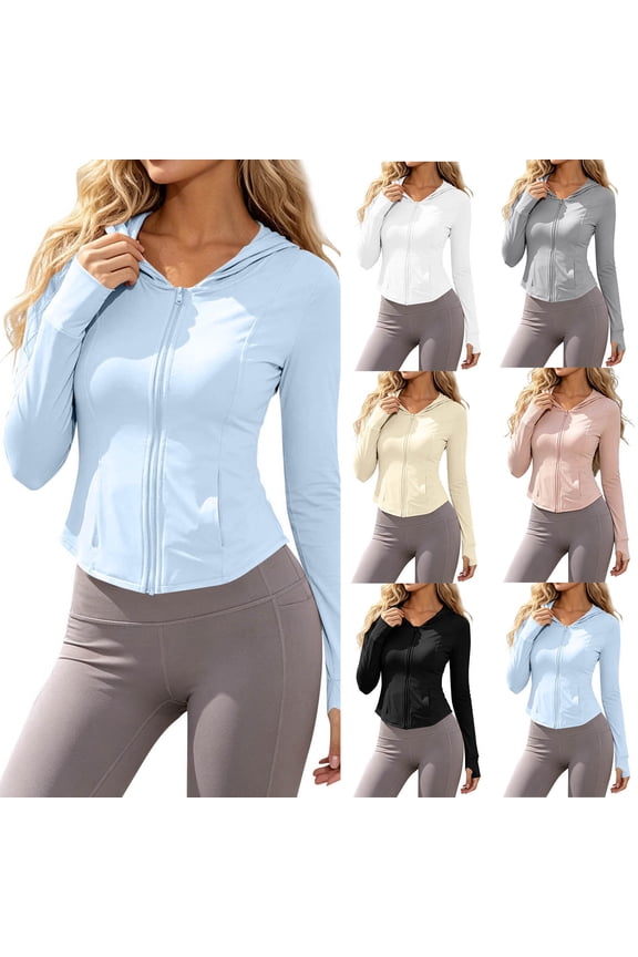 Women's UPF 50+ Sun Protection Hoodie Jacket Long Sleeve Athletic Running Full Zip Workout Jacket with Pockets