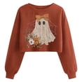 thumbnail image 1 of Wooowa Womens Halloween Crop Round Neck Sweatshirt Ghost Pumpkin Printed Winter Long Sleeve Pullover Top, 1 of 2