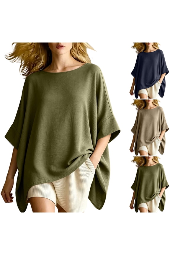 Womens Oversized T-Shirts Casual Summer Crew Neck Short Sleeve Tops Loose Fit Hi Low Drop Shoulder Basic Tees