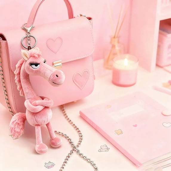 Wooowa Year of the Horse Plush Bag Charm - Soft Fuzzy Hanging Accessory, Cute Keychain for Bags & Keys