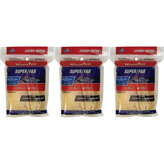 Wooster 4.5" Jumbo-Koter Super/Fab 1/2" Nap 3 Sets Of 2-Pack Roller Cover # RR301-4.5-3PK