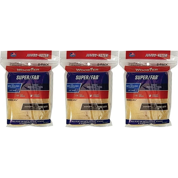 Wooster 4.5" Jumbo-Koter Super/Fab 1/2" Nap 3 Sets Of 2-Pack Roller Cover # RR301-4.5-3PK
