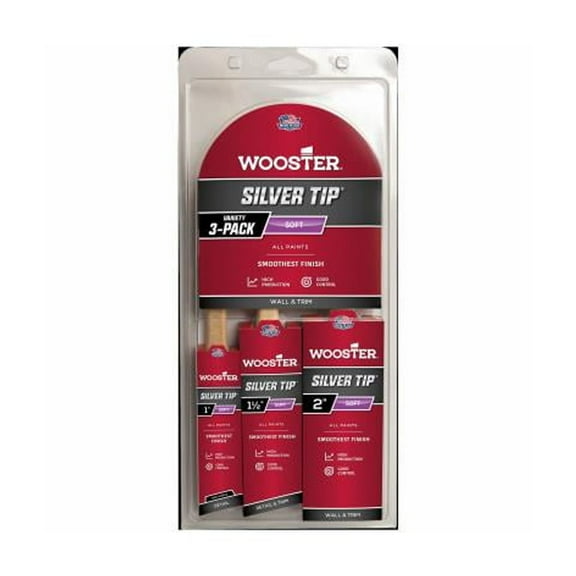 Wooster 5229 Silver Tip Paint Brush Variety 3Pk (Contains 1Ea 1" 5224 1Ea 1-1/2" 5221 & 1Ea 2" 5222)