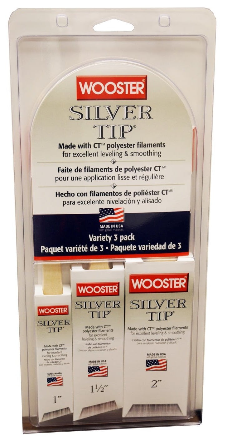 Wooster 5229 Silver Tip Paint Brush Variety 3Pk (Contains 1Ea 1 5224 1Ea  1-1/2 5221 & 1Ea 2 5222) 