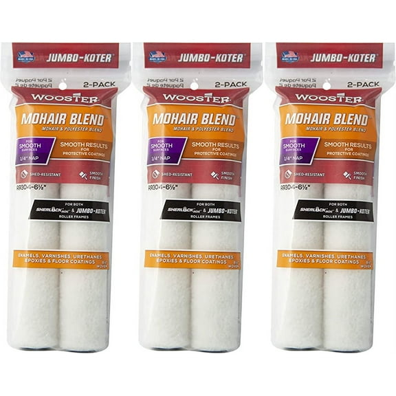 Wooster 6.5" Jumbo-Koter Mohair Blend 1/4" Nap Closed-End 3 Sets Of 2-Pack Roller Cover # RR304-6.5-3PK