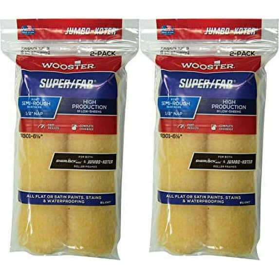 Wooster 6.5" Jumbo-Koter Super/Fab 1/2" Nap 2 Sets Of 2-Pack Roller Cover # RR301-6.5-2PK