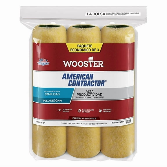 WOOSTER R568-9 Paint Roller Cover, 3/8 in Thick Nap, 9 in L, Fabric Cover