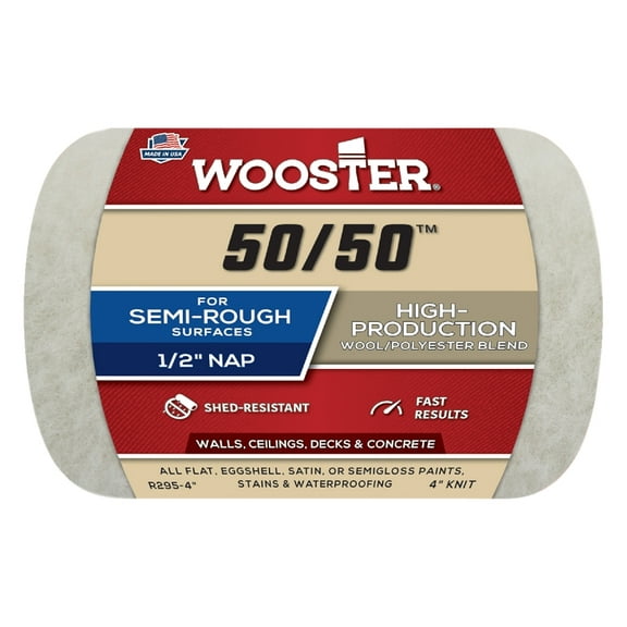 Wooster 4" Paint Roller Cover, 1/2" Nap, Knit Lambswool/Polyester R295-4