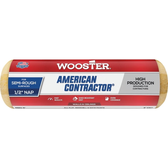 Wooster Brush R363-9 9-Inch American Contractor Roller with 1/2-Inch Nap, Side Stack