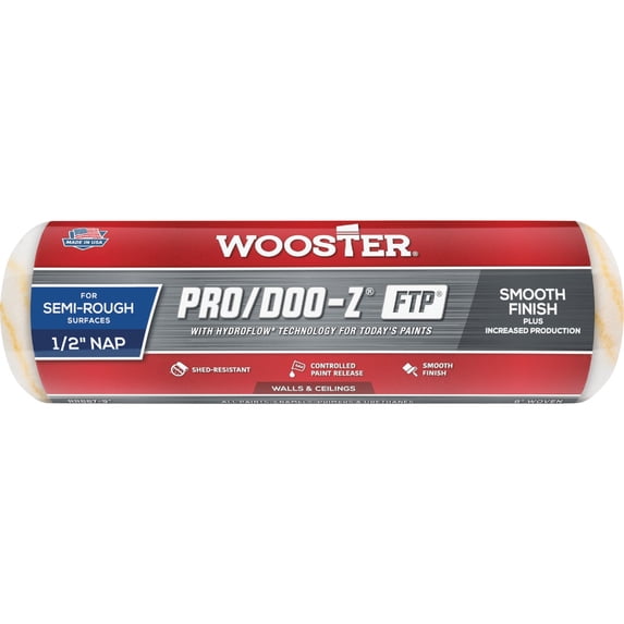 Wooster Brush RR643-9 Pro/Doo-Z Shed Resistant Paint Roller, 1/2 in Nap, 9 in L, Woven Fabric Cover, 9 Inch