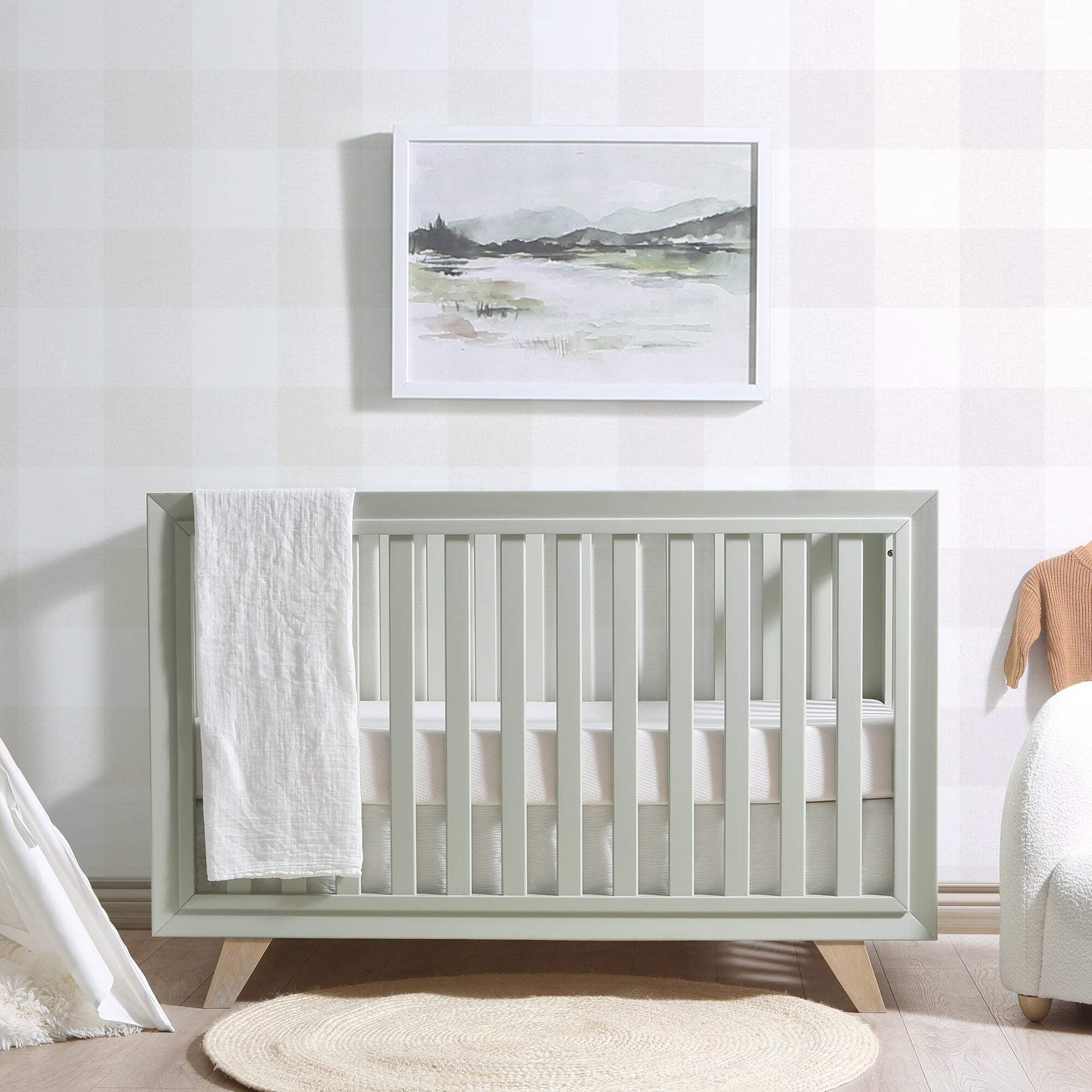 Wooster Sage Green 3-in-1 Convertible Crib with Adjustable Mattress Heights