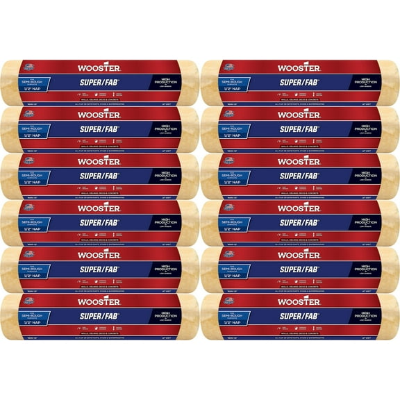 Wooster Genuine 12" Super/Fab 1/2" Nap Roller Cover 12-Pack, R240-12-12PK