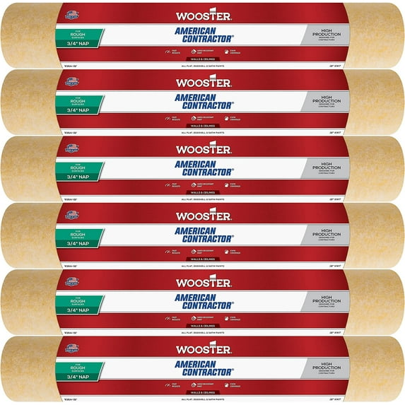 Wooster Genuine 18" American Contractor 3/4" Nap Roller Cover 6 Pack, R364-18-6PK