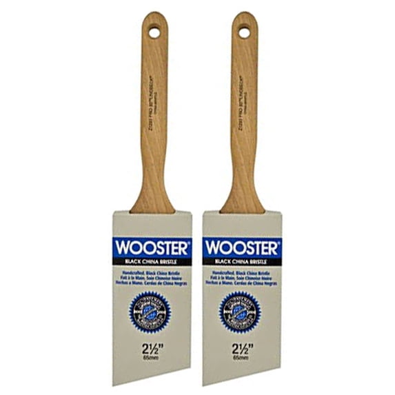 Wooster Genuine 2.5" Pro Classic Black China Bristle Angle Sash Paintbrush 2-Pack # Z1293-2.5-2PK