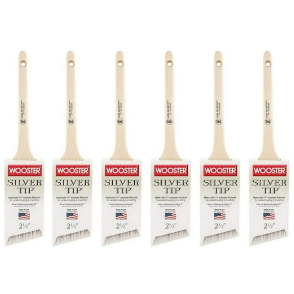 Wooster Genuine 2.5" Silver Tip Thin Angle Sash Paintbrush 6-Pack, 5224-2.5-6PK