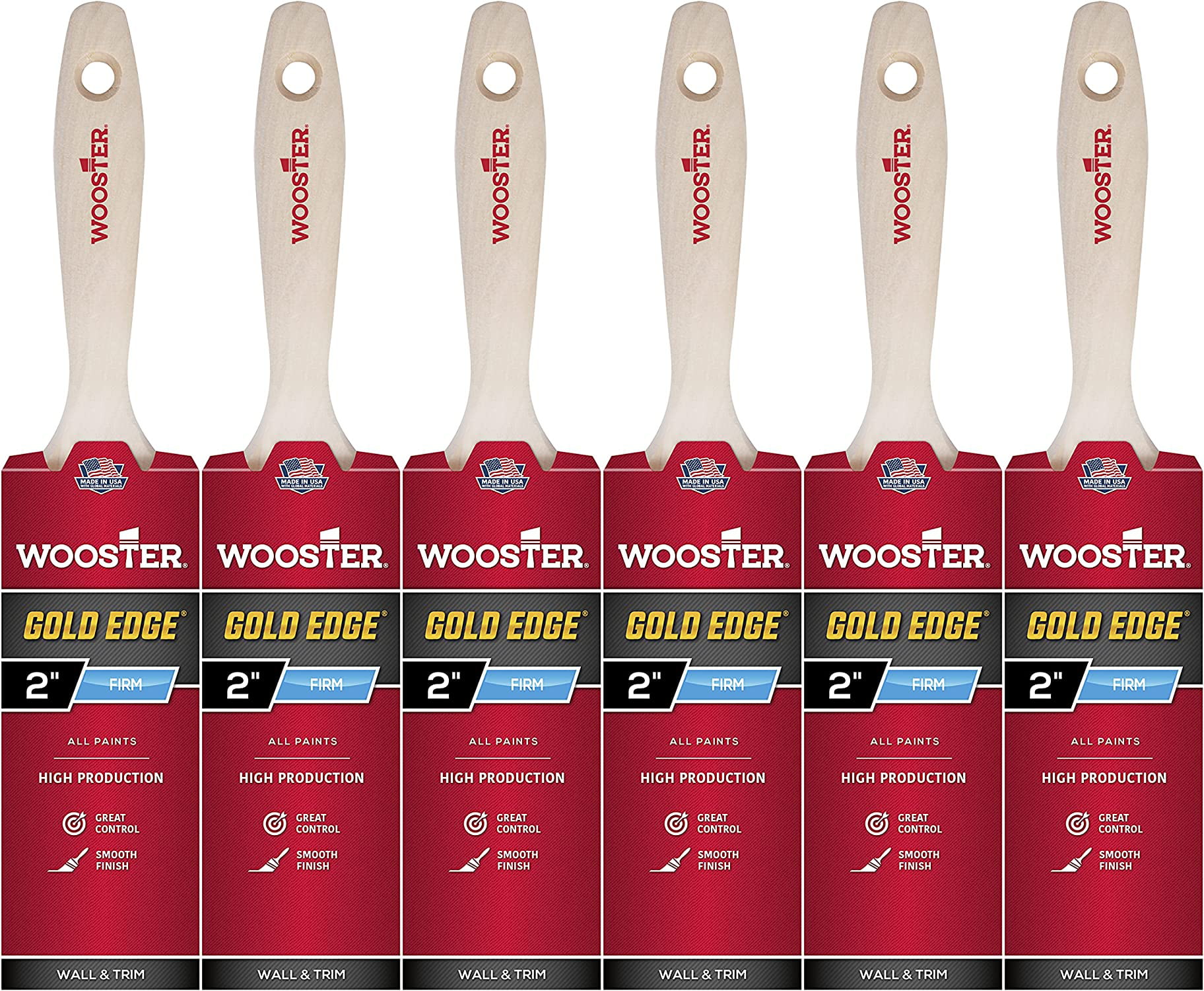 Wooster Genuine 2 Gold Edge Flat Paintbrush 6-Pack # 5232-2-6PK 