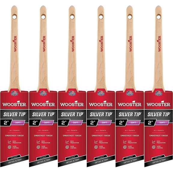 Wooster Genuine 2" Silver Tip Thin Angle Sash Paintbrush 6-Pack, 5224-2-6PK