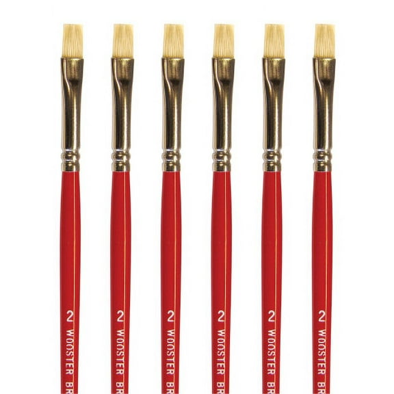 Wooster Genuine #2 White Bristle Oil Brights Artist Paintbrush 6-Pack # F1622-2-6PK