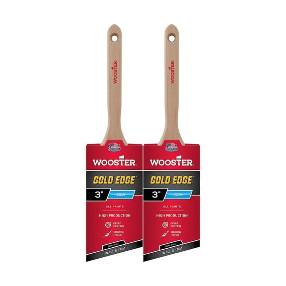 Wooster Genuine 3" Gold Edge Semi-Oval Angle Sash Paintbrush 2-Pack, 5236-3-2PK