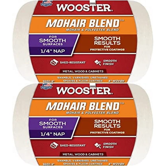 Wooster Genuine 4" Mohair Blend 1/4" Nap Roller Cover 2-Pack, R207-4-2PK