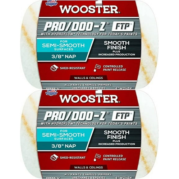 Wooster Genuine 4" Pro/Doo-Z FTP 3/8" Nap Roller Cover 2-Pack, RR666-4-2PK
