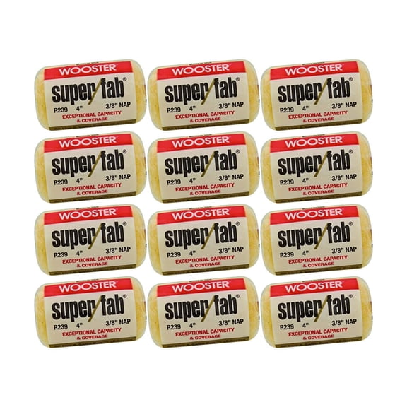 Wooster Genuine 4" Super/Fab 3/8" Nap Roller Cover 12-Pack, R239-4-12PK