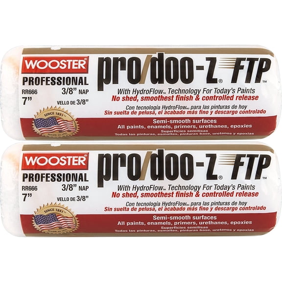 Wooster Genuine 7" Pro/Doo-Z FTP 3/8" Nap Roller Cover 2-Pack, RR666-7-2PK