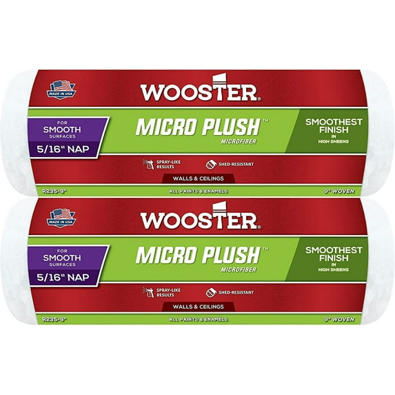 Wooster Genuine 9" Micro Plush 5/16" Nap Roller Cover 2-Pack, R235-9-2PK
