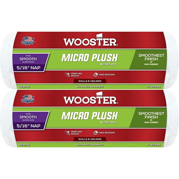 Wooster Genuine 9" Micro Plush 5/16" Nap Roller Cover 2-Pack, R235-9-2PK