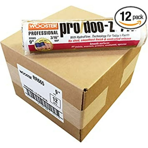 Wooster Genuine 9" Pro/Doo-Z FTP 3/16" Nap 12-Pack Roller Cover - RR665-9-12PK