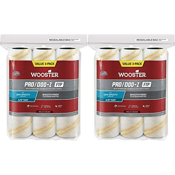 Wooster Genuine 9" Pro/Doo-Z FTP 3/8" Nap 2 Sets Of 3-Pack Roller Cover # RR663-9-2PK