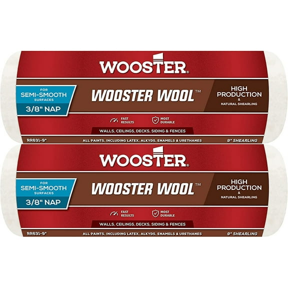 Wooster Genuine 9" Wooster Wool 3/8" Nap Roller Cover 2-Pack, RR631-9-2PK