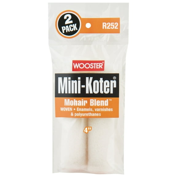 WOOSTER Mini-Koter R252-4 Mini Roller, Enamels, Polyurethanes, Varnishes Paint, 1/4 in Thick Nap