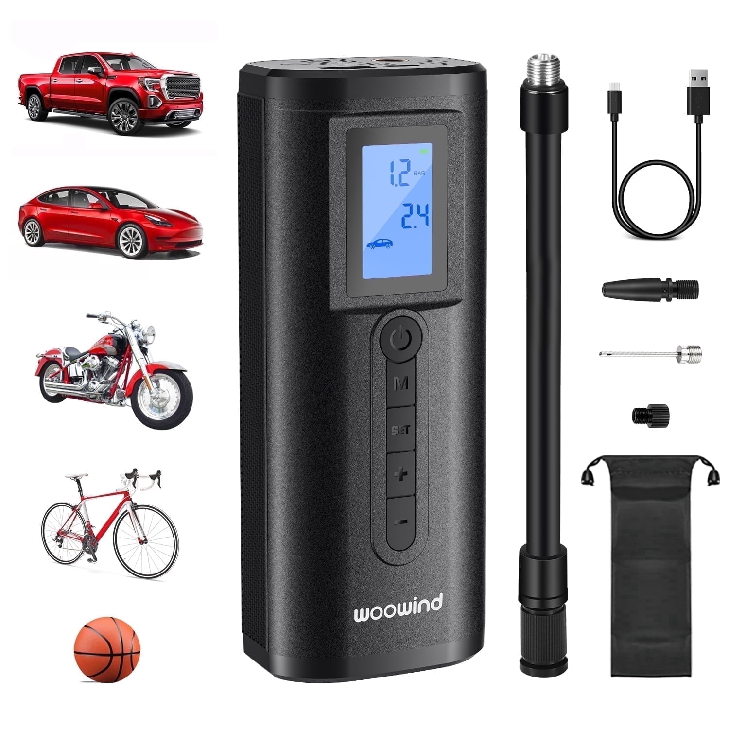 Woowind AP2-P Portable Air Compressor Tire Inflator, 150PSI, Battery Powered, for Car Moto Electric Bike