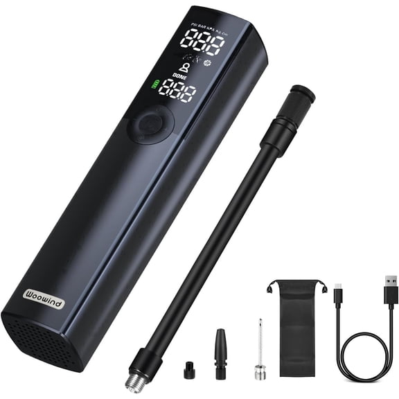 Woowind BP188 Portable Electric Bike Pump Tire Inflator Air Compressor, 120-150 PSI, Schrader Presta Dunlop Valves, for Bicycles