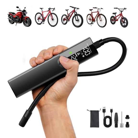 Woowind BP188 Portable Electric Bike Pump Tire Inflator Air Compressor, 120-150 Psi, Schrader Presta Dunlop Valves, for Bicycles