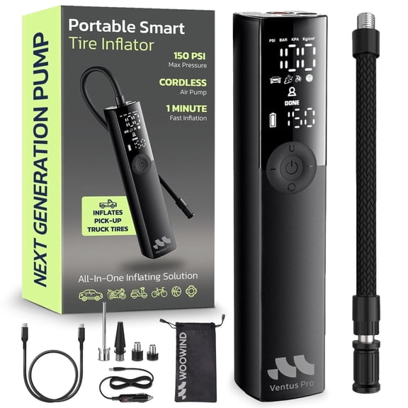 Woowind 150 PSI Portable Air Compressor Tire Inflator, Fast Inflation, for Car Bike SUV