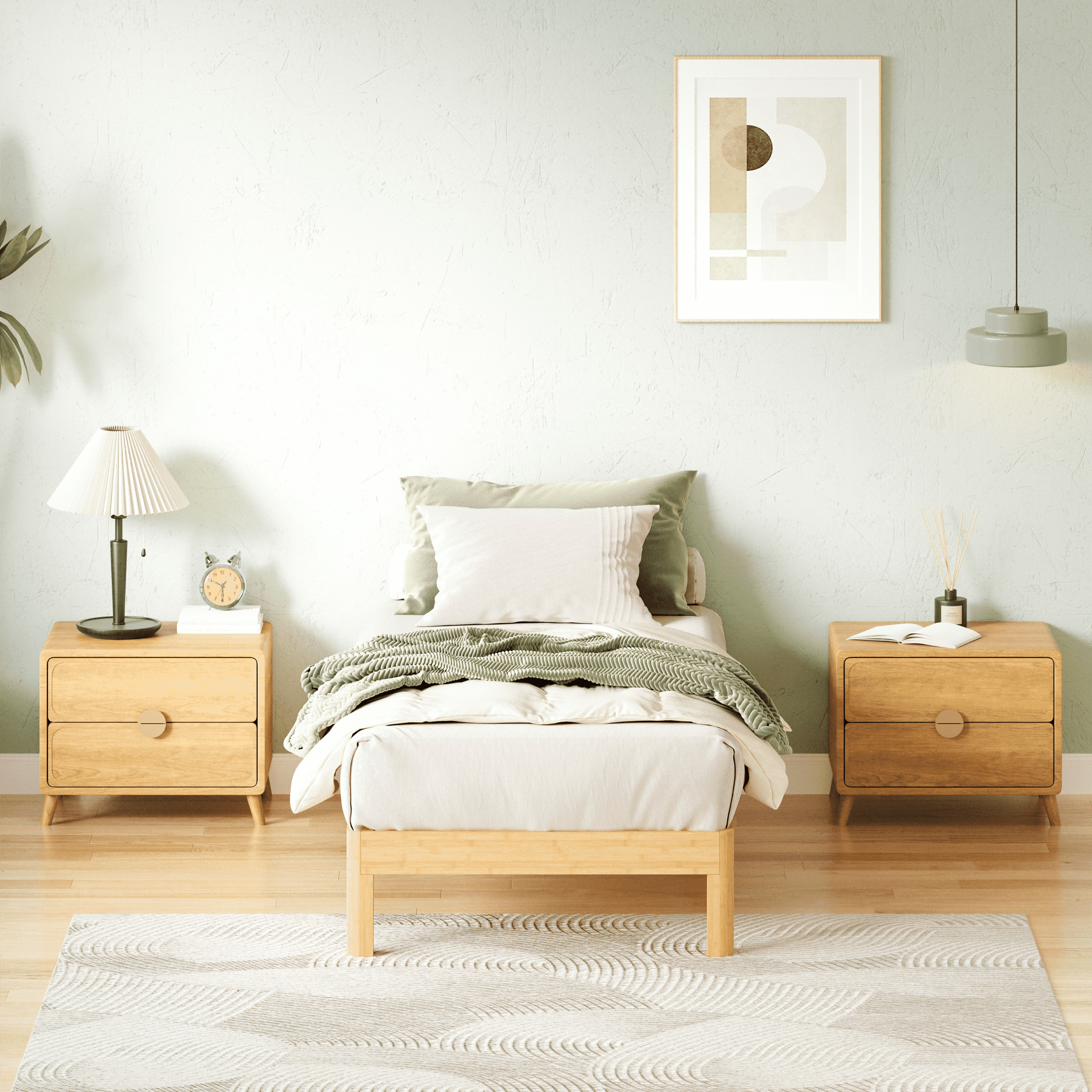 Woozuro 14 inch Twin Size Bamboo and Metal Platform Bed