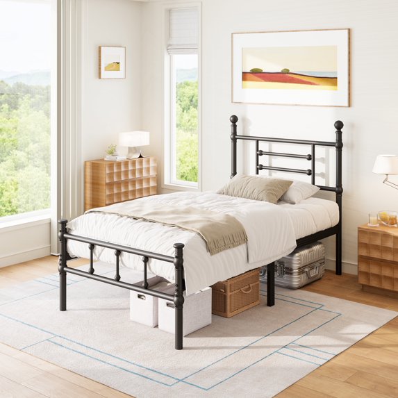 Woozuro Twin Size Bed Frame with Headboard/Footboard, 14 Inch Metal Platform Bed Frame, Easy Assembly