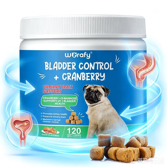 Worafy Dog Cranberry Supplement Urinary Tract Support - Advanced Bladder Control & Kidney Support Duck Flavor, 120 Soft Chews