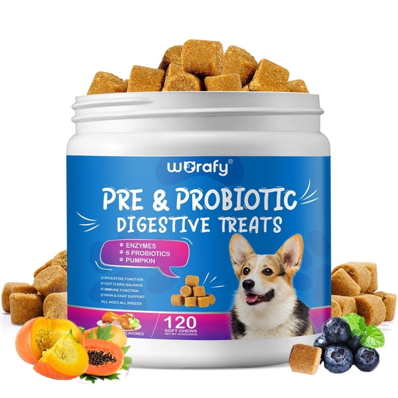 Worafy Dog Probiotic Chews, Daily Digestive Wellness Supplement to Support Gut Balance & Overall Canine Comfort, 120 Count